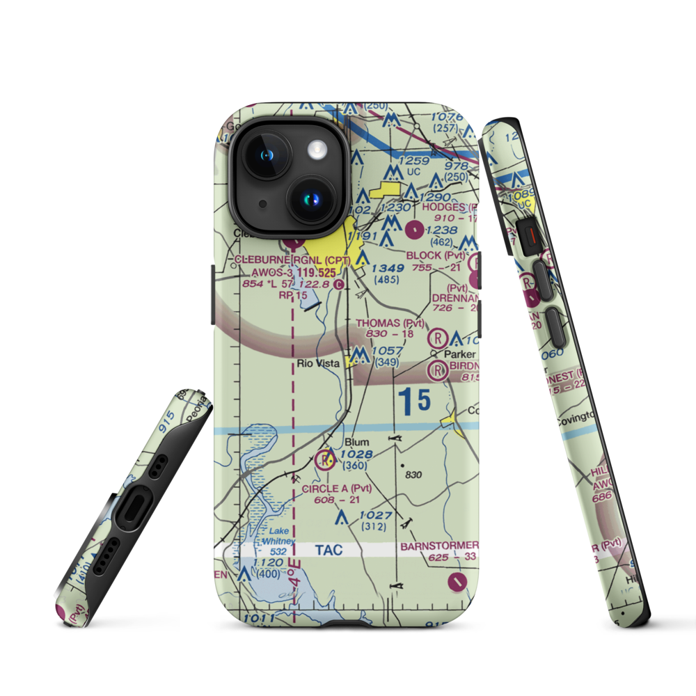 Lowell Smith Jr Airport (3TX6) VFR Sectional  Tough iPhone Case iPhone 15 model shown