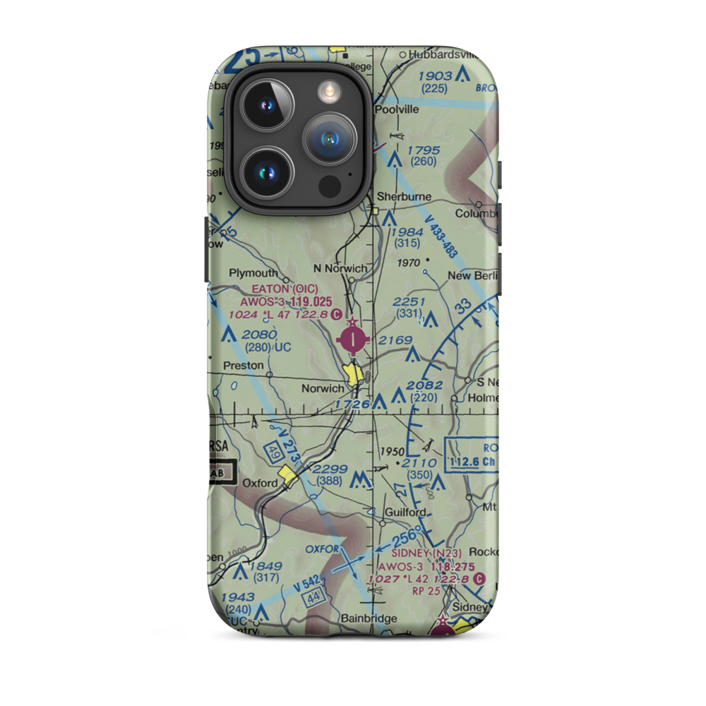Lt Warren Eaton Airport (OIC) VFR Sectional  Tough iPhone Case iPhone 16 Pro Max model shown