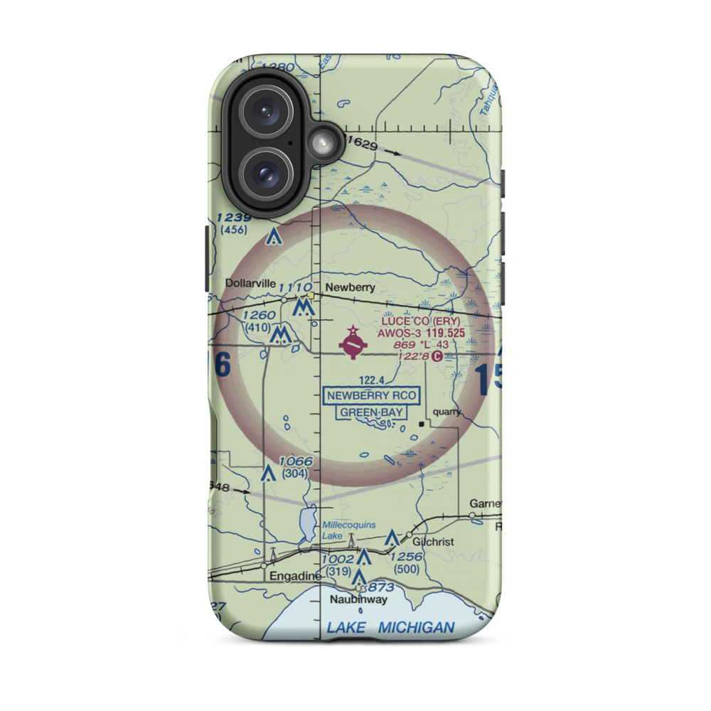 Luce County Airport (ERY) VFR Sectional  Tough iPhone Case iPhone 16 Plus model shown