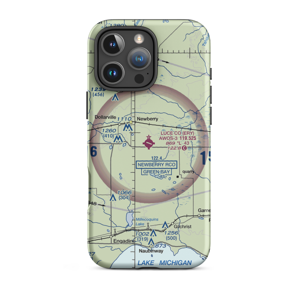 Luce County Airport (ERY) VFR Sectional  Tough iPhone Case iPhone 16 Pro Max model shown