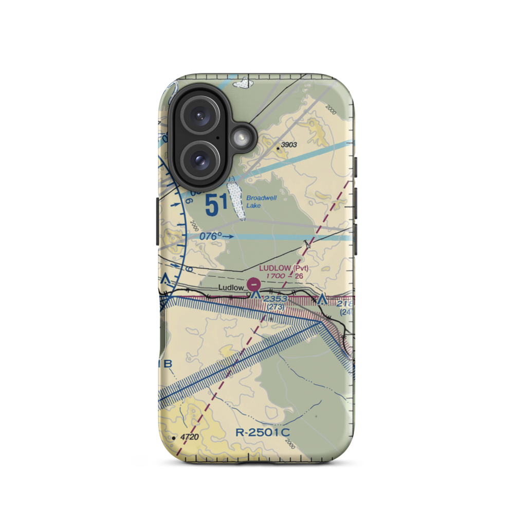Ludlow Airport (5CA4) VFR Sectional  Tough iPhone Case iPhone 16 model shown