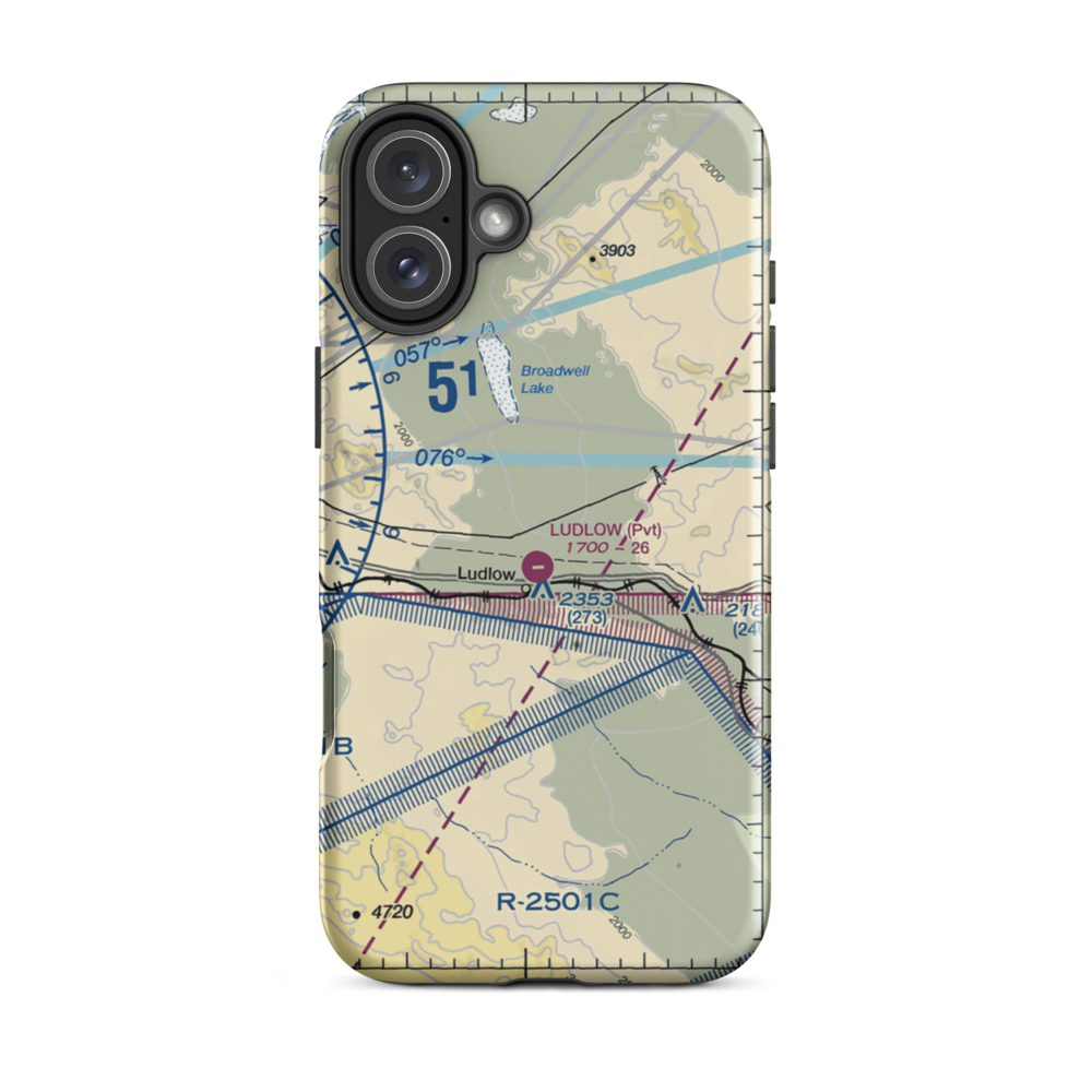 Ludlow Airport (5CA4) VFR Sectional  Tough iPhone Case iPhone 16 Plus model shown