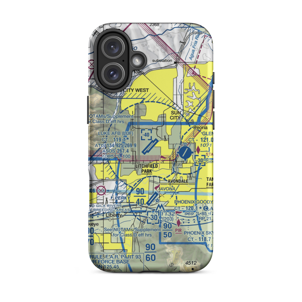 Luke Air Force Base (LUF) VFR Sectional  Tough iPhone Case iPhone 16 Plus model shown