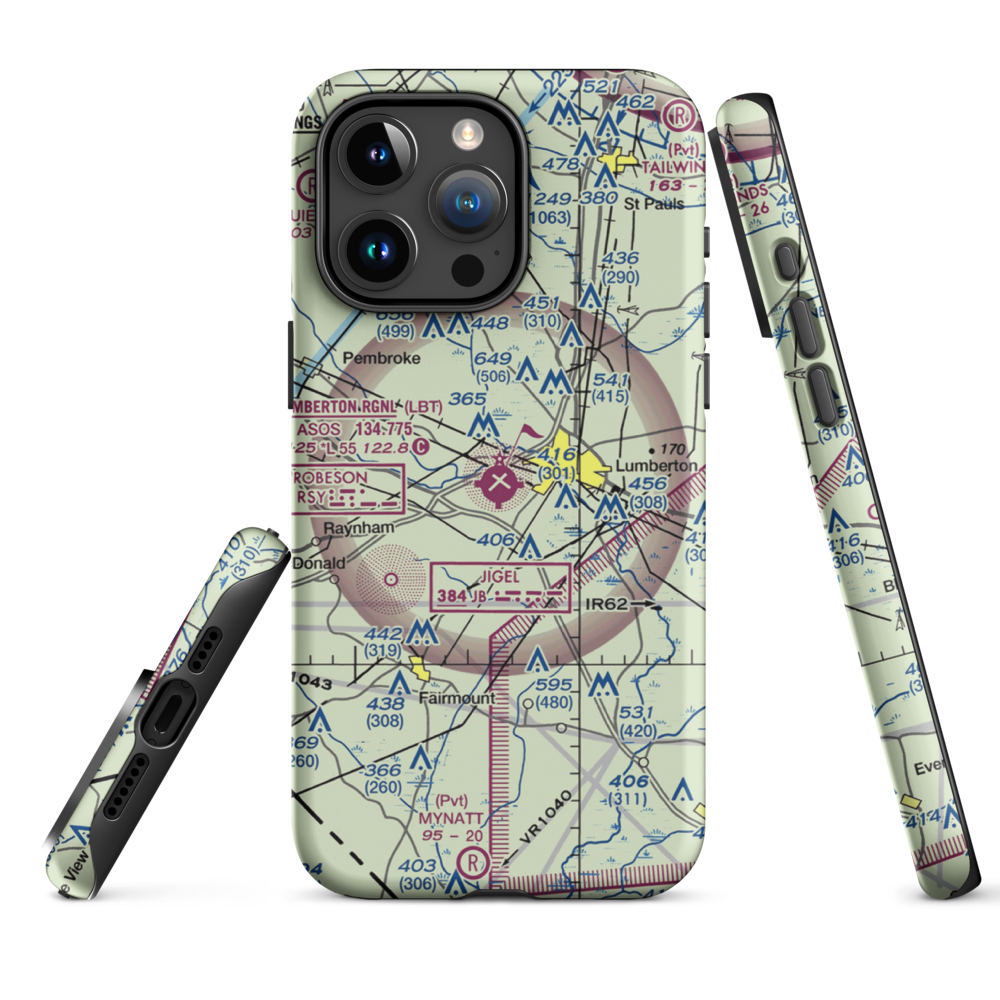Lumberton Regional Airport (LBT) VFR Sectional  Tough iPhone Case iPhone 15 Pro Max model shown