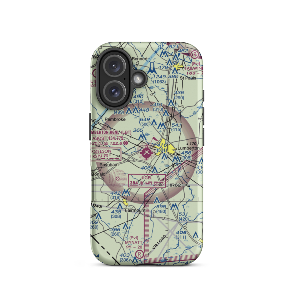 Lumberton Regional Airport (LBT) VFR Sectional  Tough iPhone Case iPhone 16 model shown