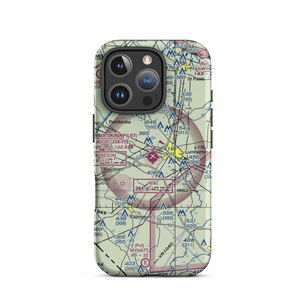 Lumberton Regional Airport (LBT) VFR Sectional  Tough iPhone Case iPhone 16 Pro model shown
