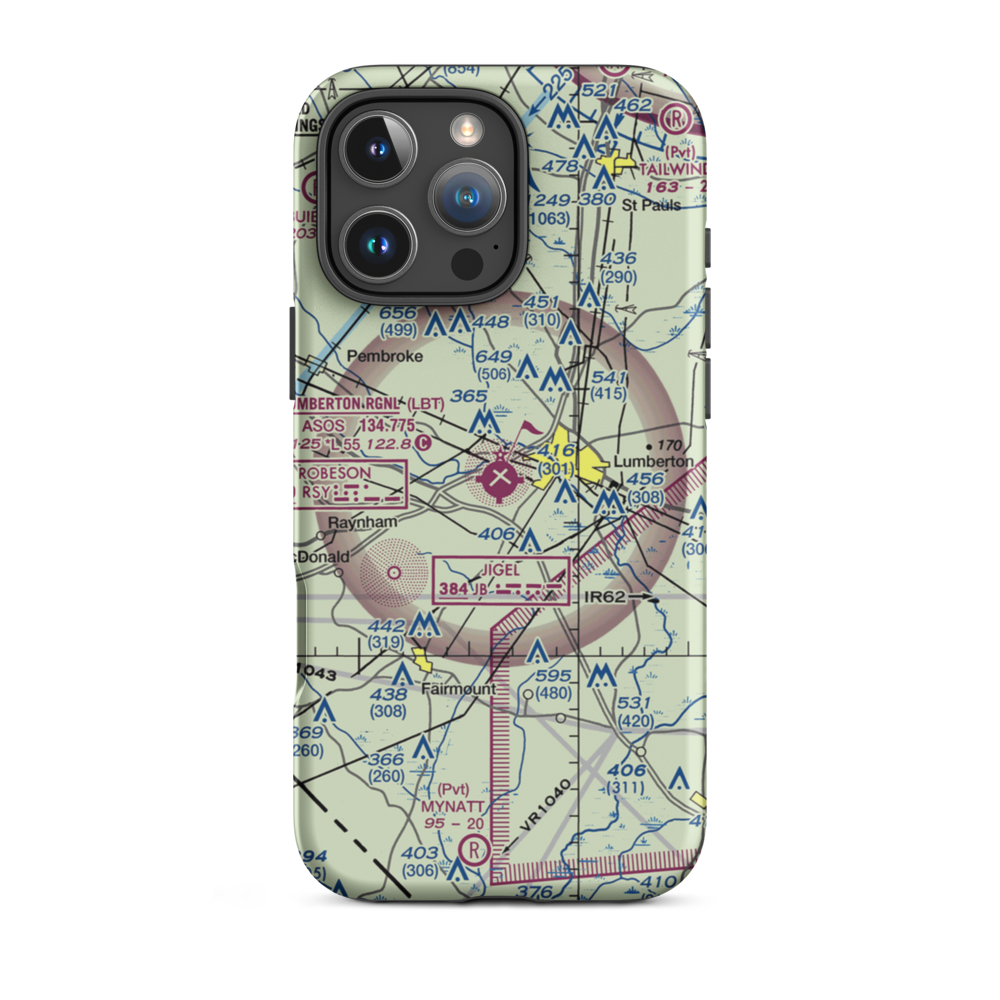 Lumberton Regional Airport (LBT) VFR Sectional  Tough iPhone Case iPhone 16 Pro Max model shown