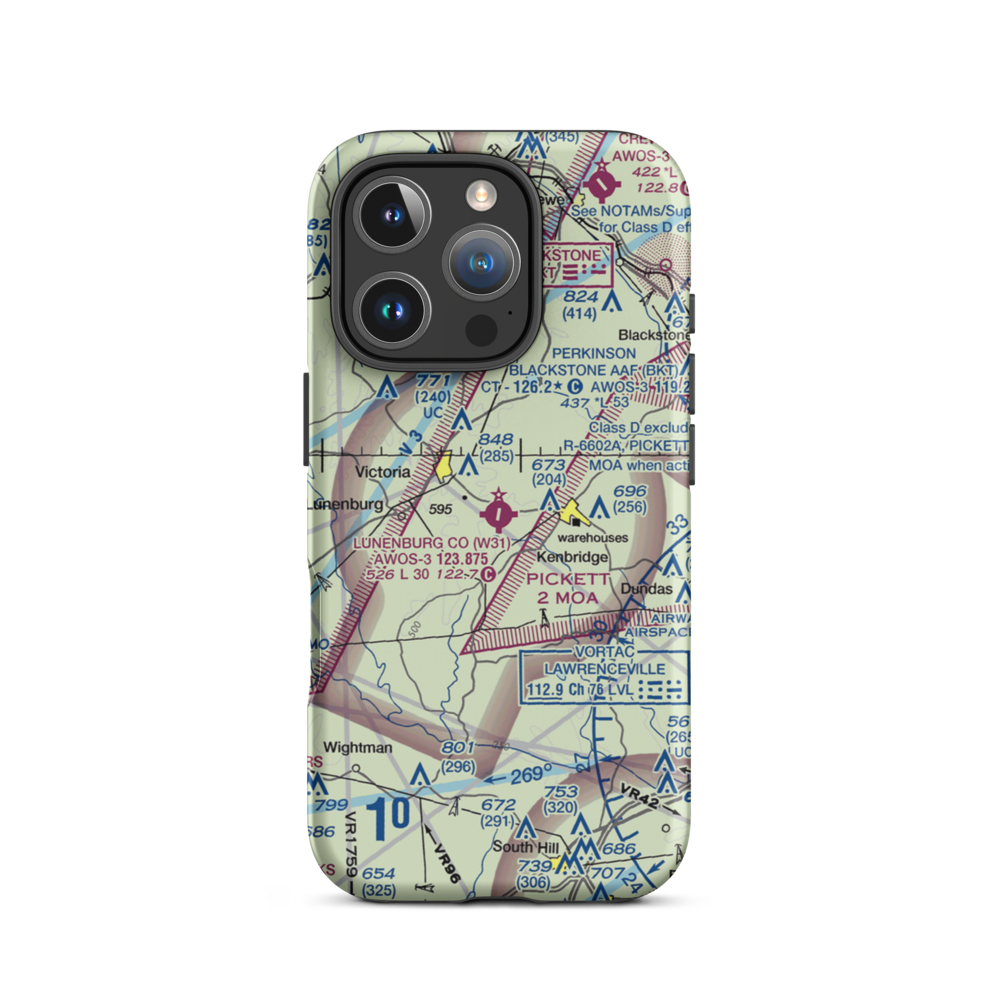 Lunenburg County Airport (W31) VFR Sectional  Tough iPhone Case iPhone 16 Pro model shown