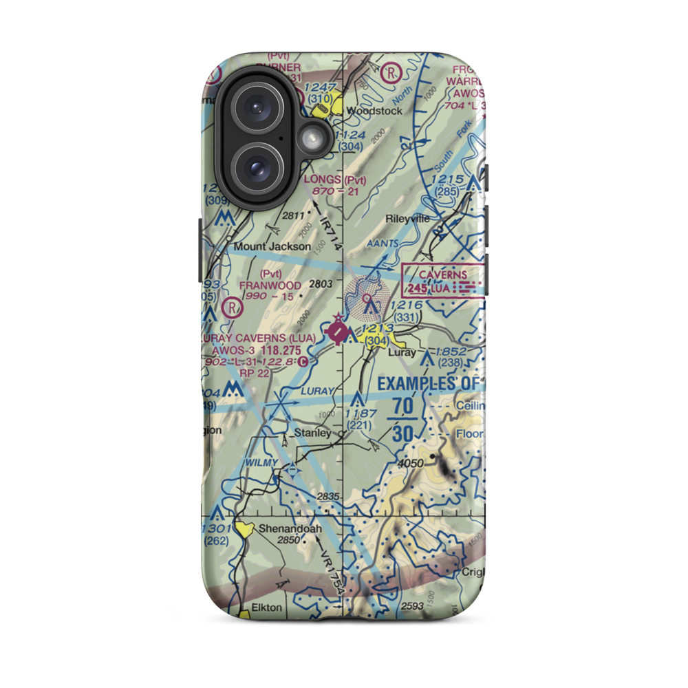 Luray Caverns Airport (LUA) VFR Sectional  Tough iPhone Case iPhone 16 Plus model shown