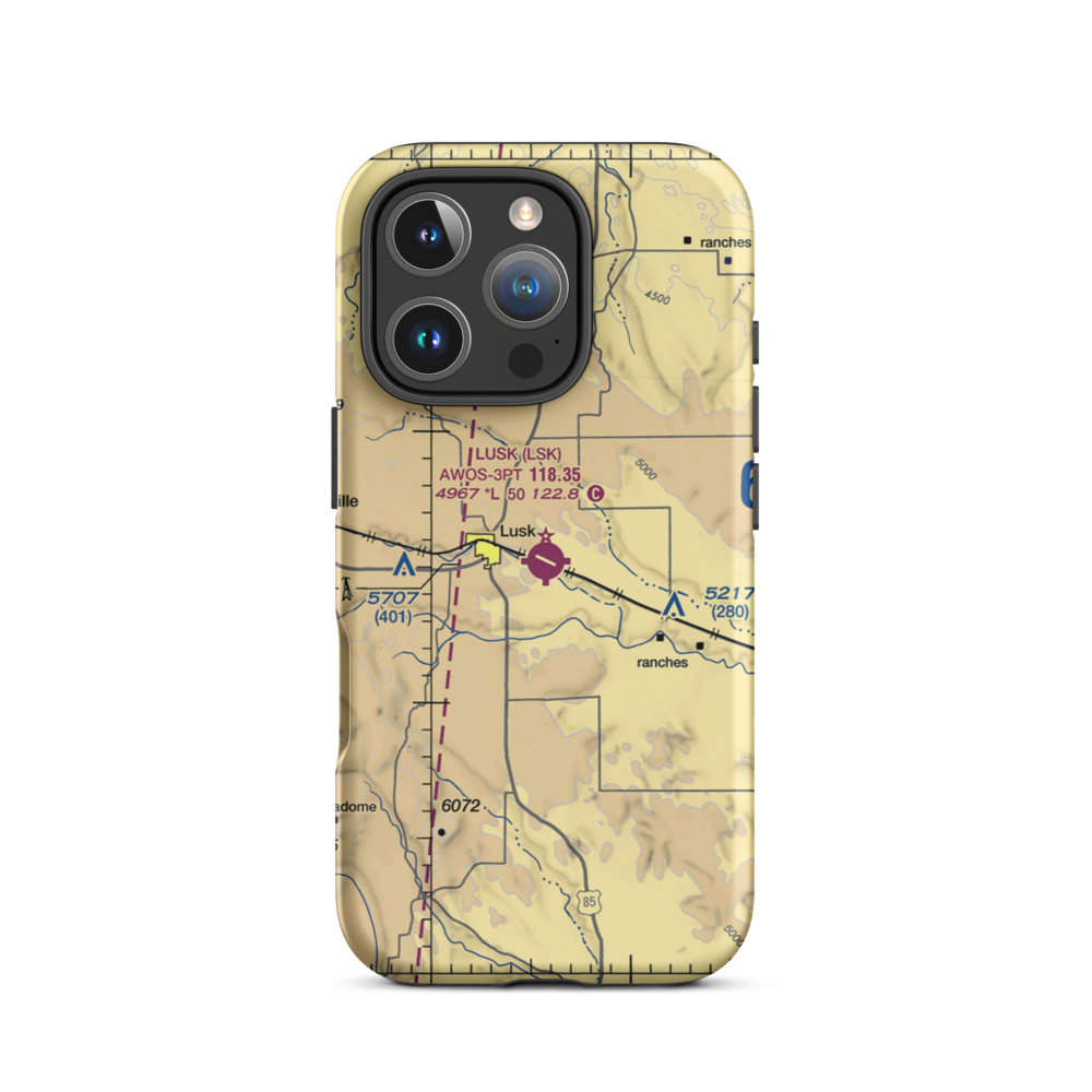 Lusk Municipal Airport (LSK) VFR Sectional  Tough iPhone Case iPhone 16 Pro model shown