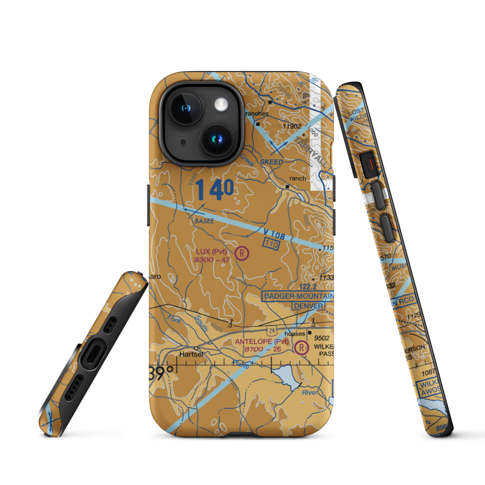 Lux Field (25CD) VFR Sectional  Tough iPhone Case iPhone 15 model shown