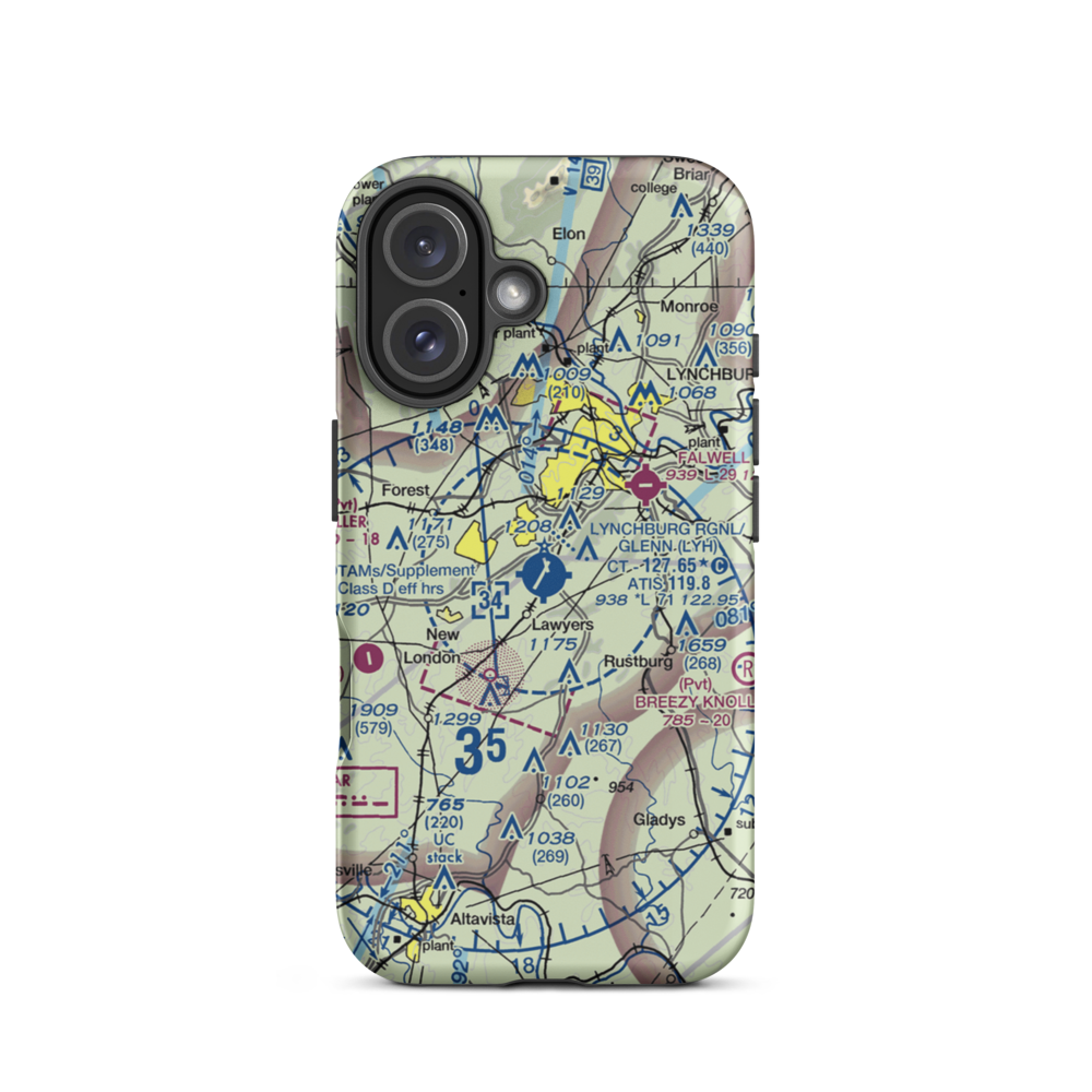 Lynchburg Regional Preston Glenn Field (LYH) VFR Sectional  Tough iPhone Case iPhone 16 model shown