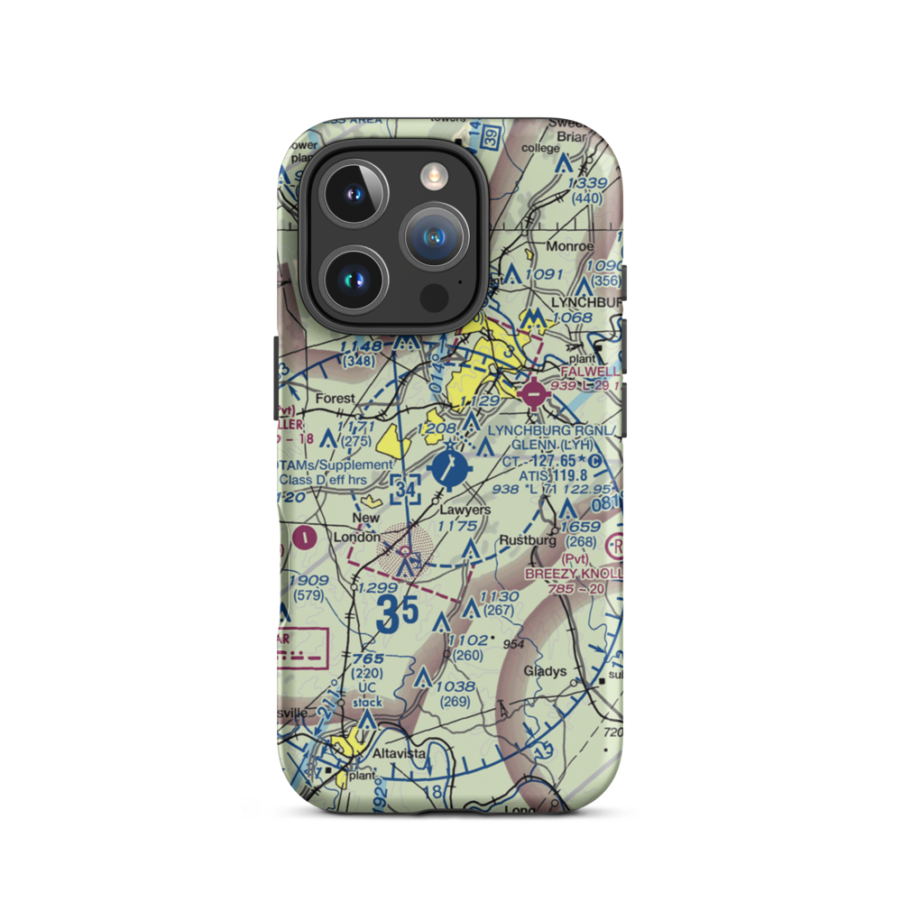 Lynchburg Regional Preston Glenn Field (LYH) VFR Sectional  Tough iPhone Case iPhone 16 Pro model shown