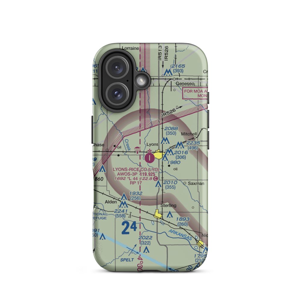 Lyons-Rice County Municipal Airport (LYO) VFR Sectional  Tough iPhone Case iPhone 16 model shown