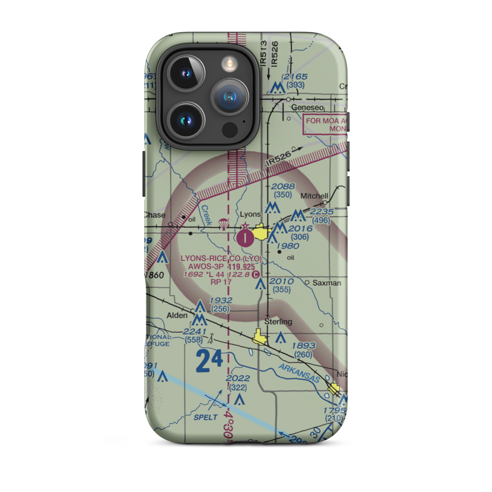 Lyons-Rice County Municipal Airport (LYO) VFR Sectional  Tough iPhone Case iPhone 16 Pro Max model shown