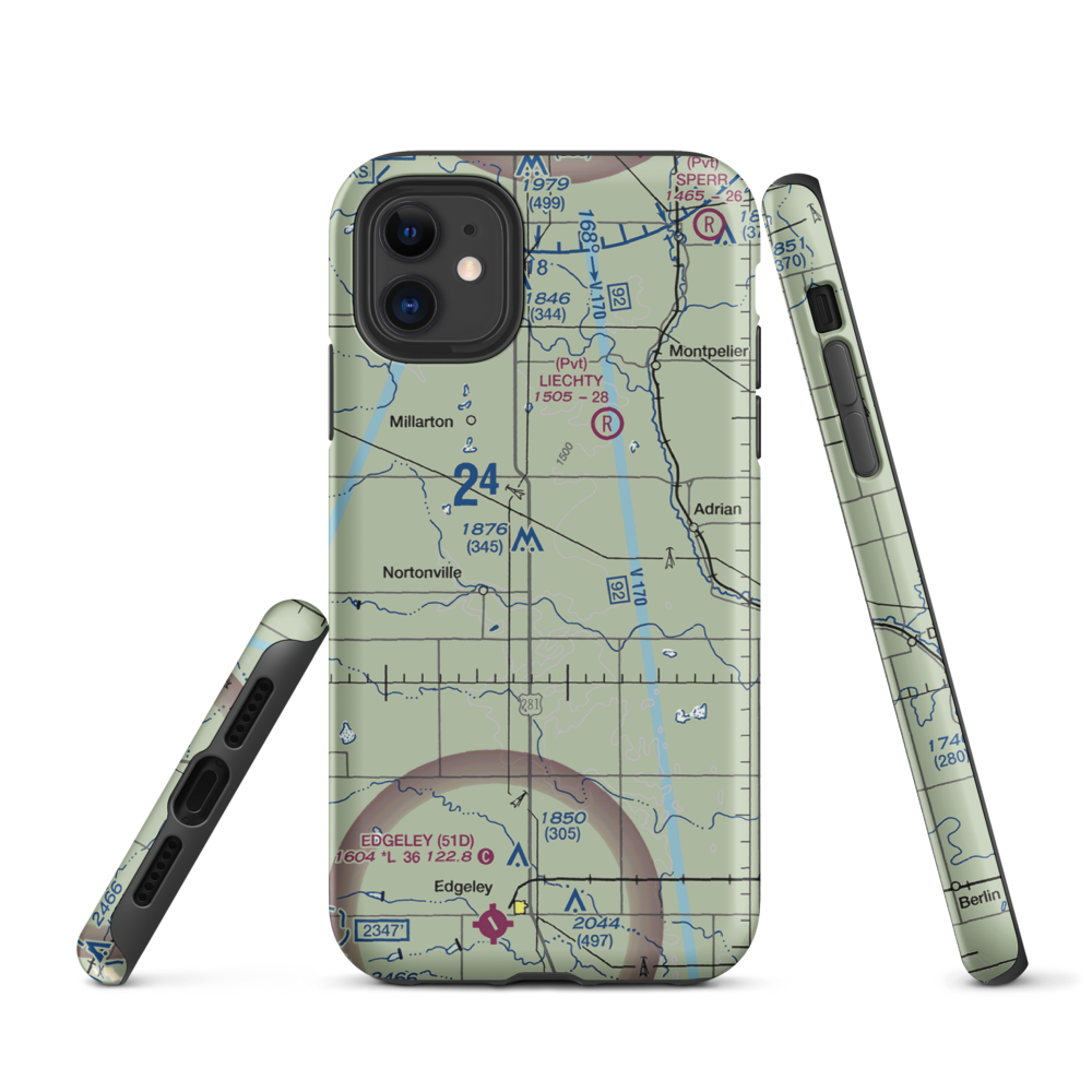 M Heart Ranch Airport (73ND) VFR Sectional  Tough iPhone Case iPhone 11 model shown