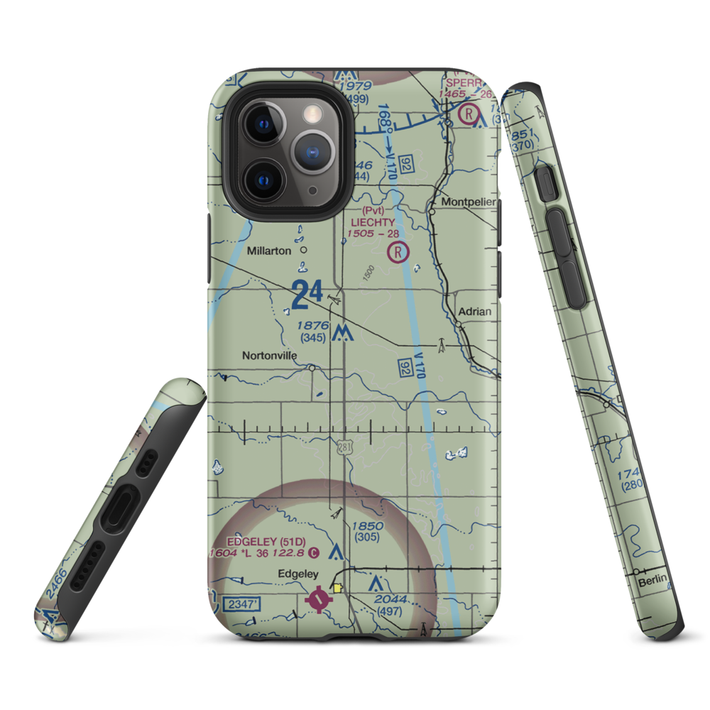 M Heart Ranch Airport (73ND) VFR Sectional  Tough iPhone Case iPhone 11 Pro model shown