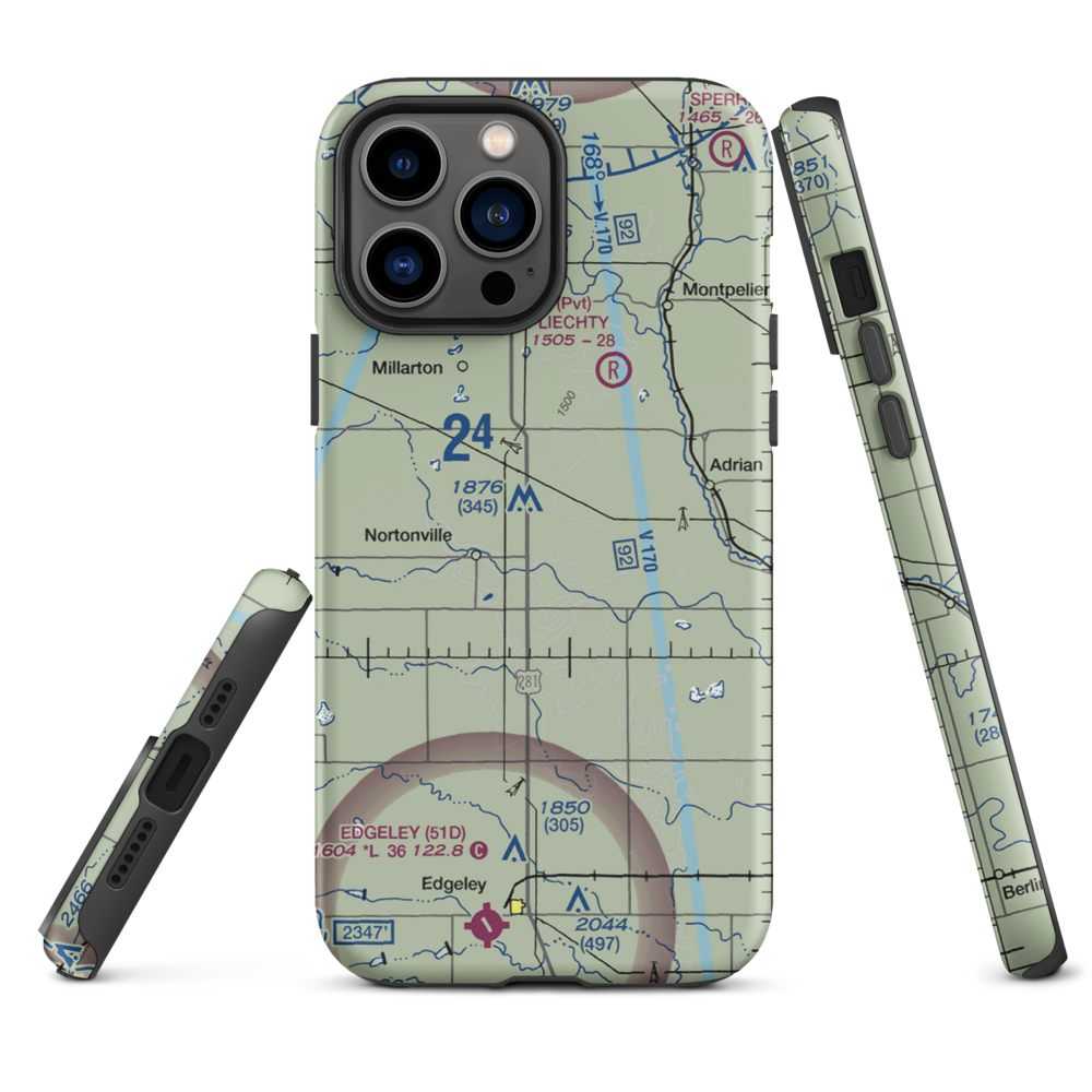 M Heart Ranch Airport (73ND) VFR Sectional  Tough iPhone Case iPhone 13 Pro Max model shown