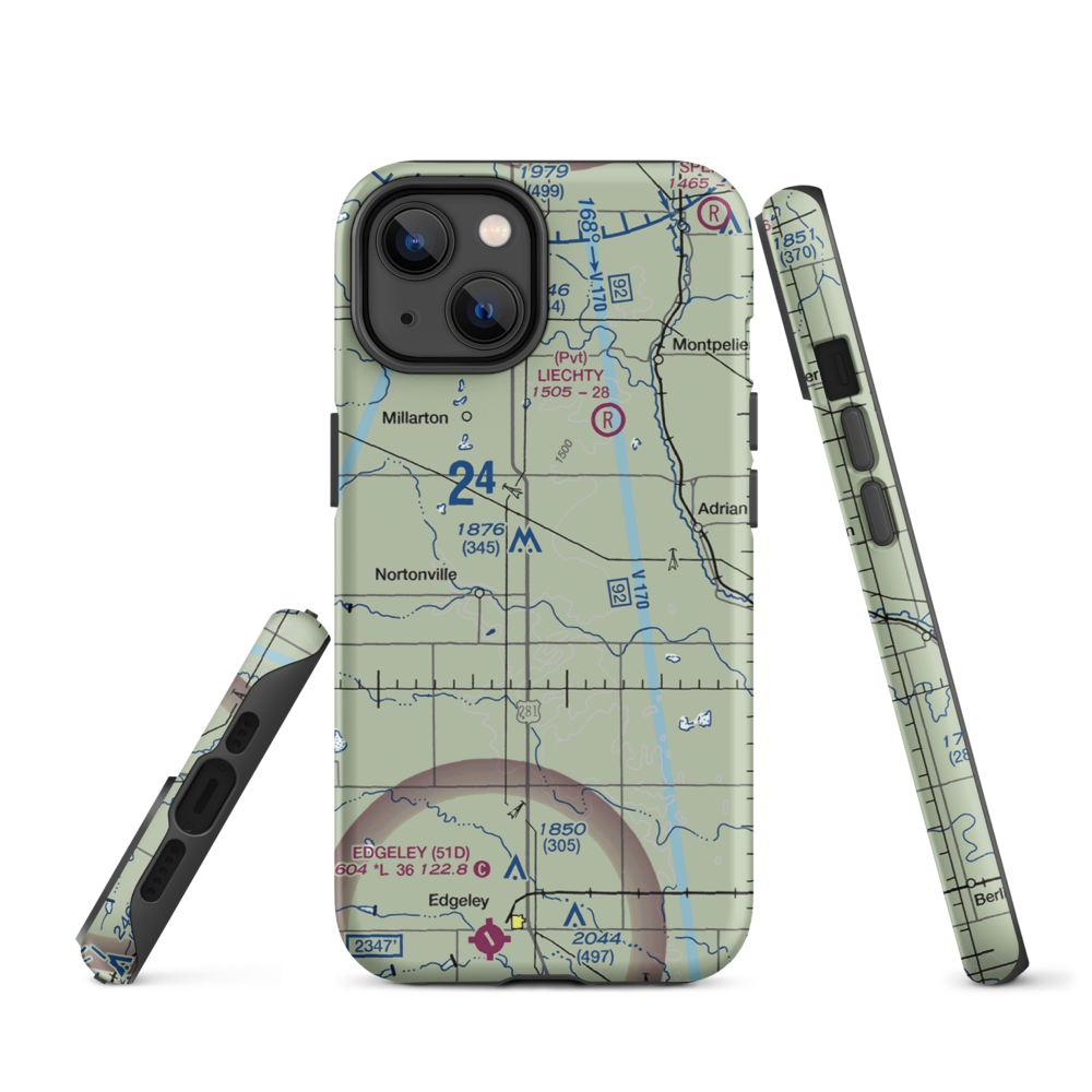 M Heart Ranch Airport (73ND) VFR Sectional  Tough iPhone Case iPhone 14 model shown