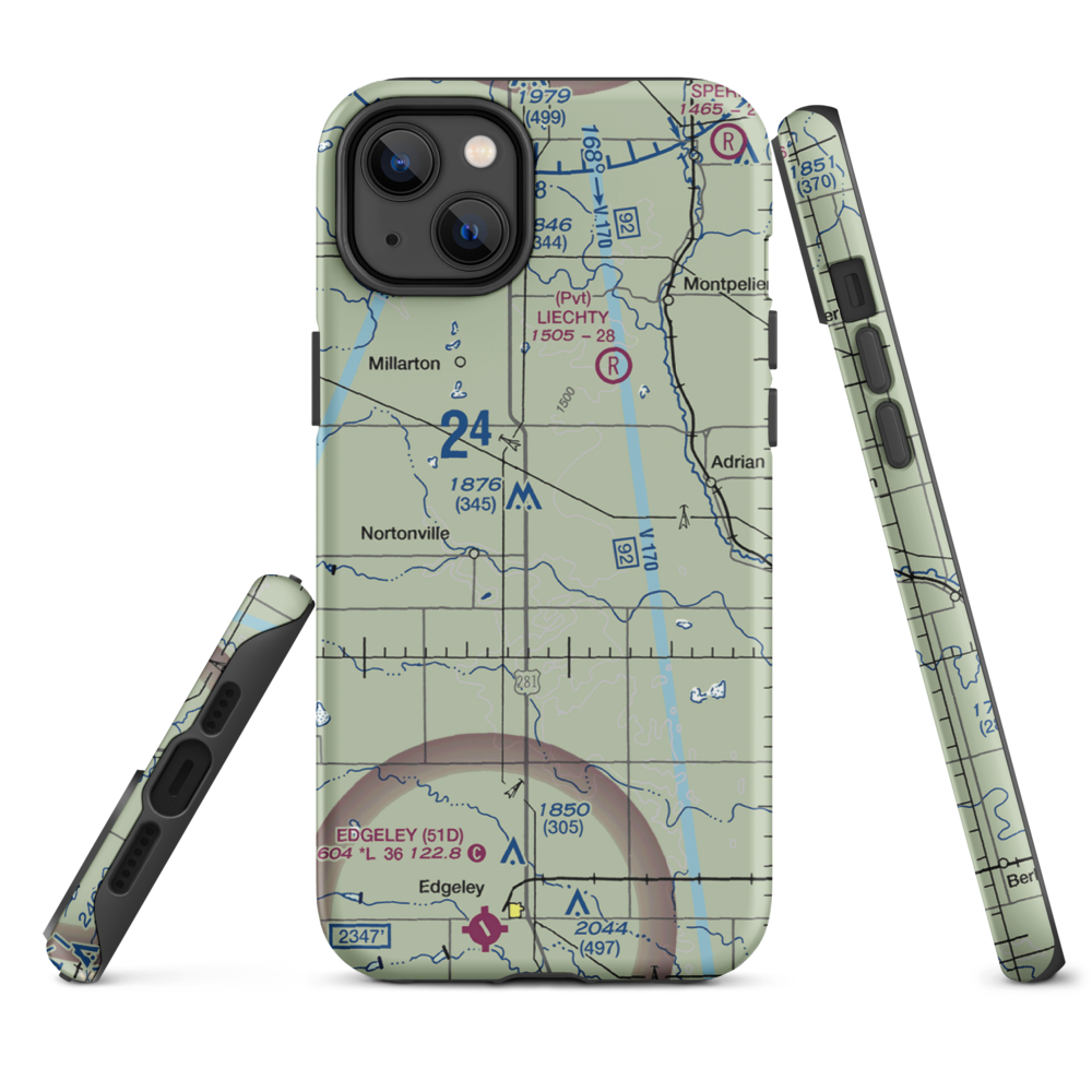 M Heart Ranch Airport (73ND) VFR Sectional  Tough iPhone Case iPhone 14 Plus model shown