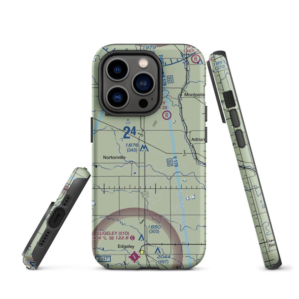 M Heart Ranch Airport (73ND) VFR Sectional  Tough iPhone Case iPhone 14 Pro model shown