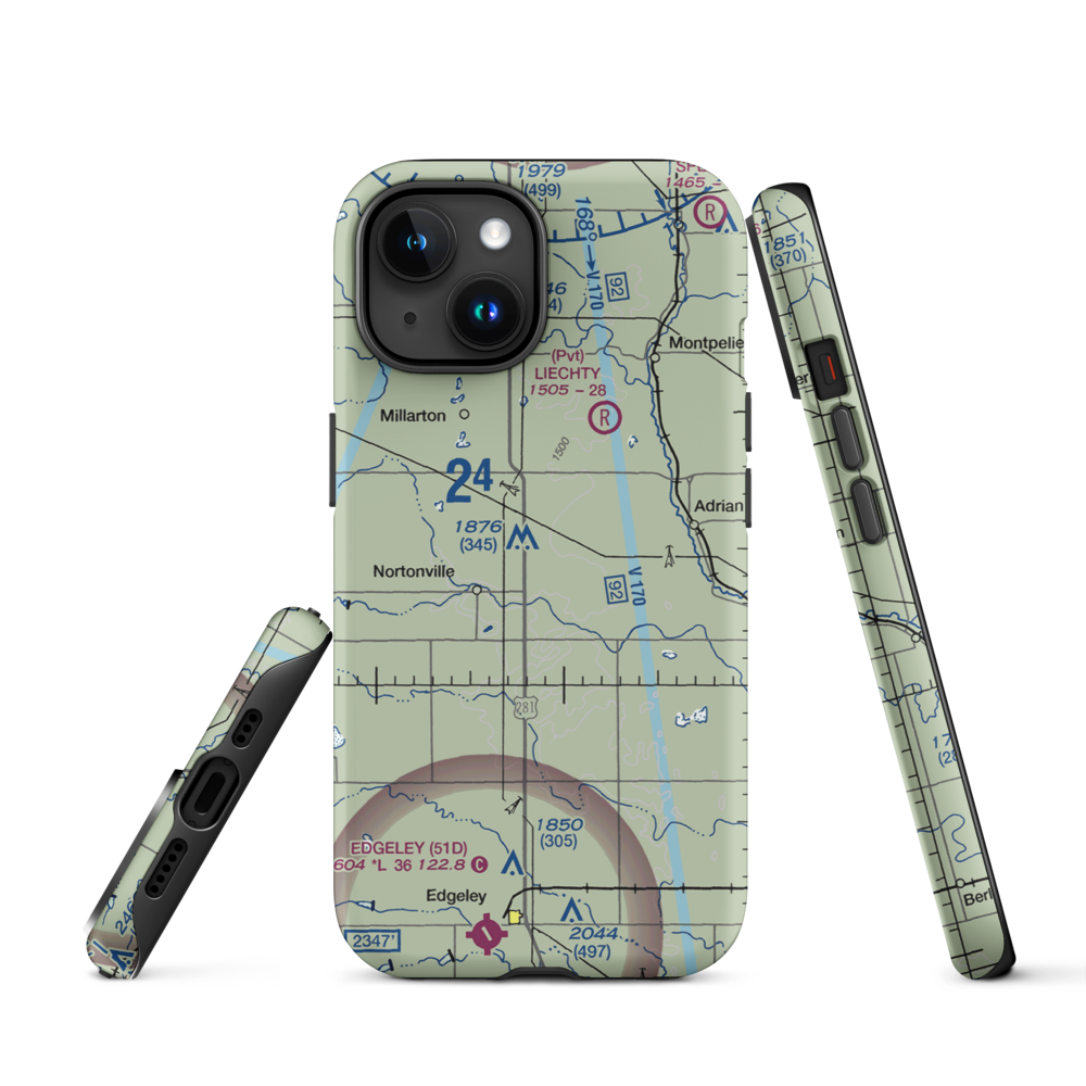 M Heart Ranch Airport (73ND) VFR Sectional  Tough iPhone Case iPhone 15 model shown