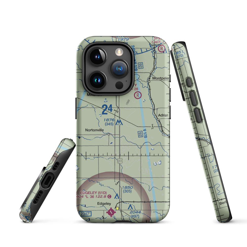 M Heart Ranch Airport (73ND) VFR Sectional  Tough iPhone Case iPhone 15 Pro model shown
