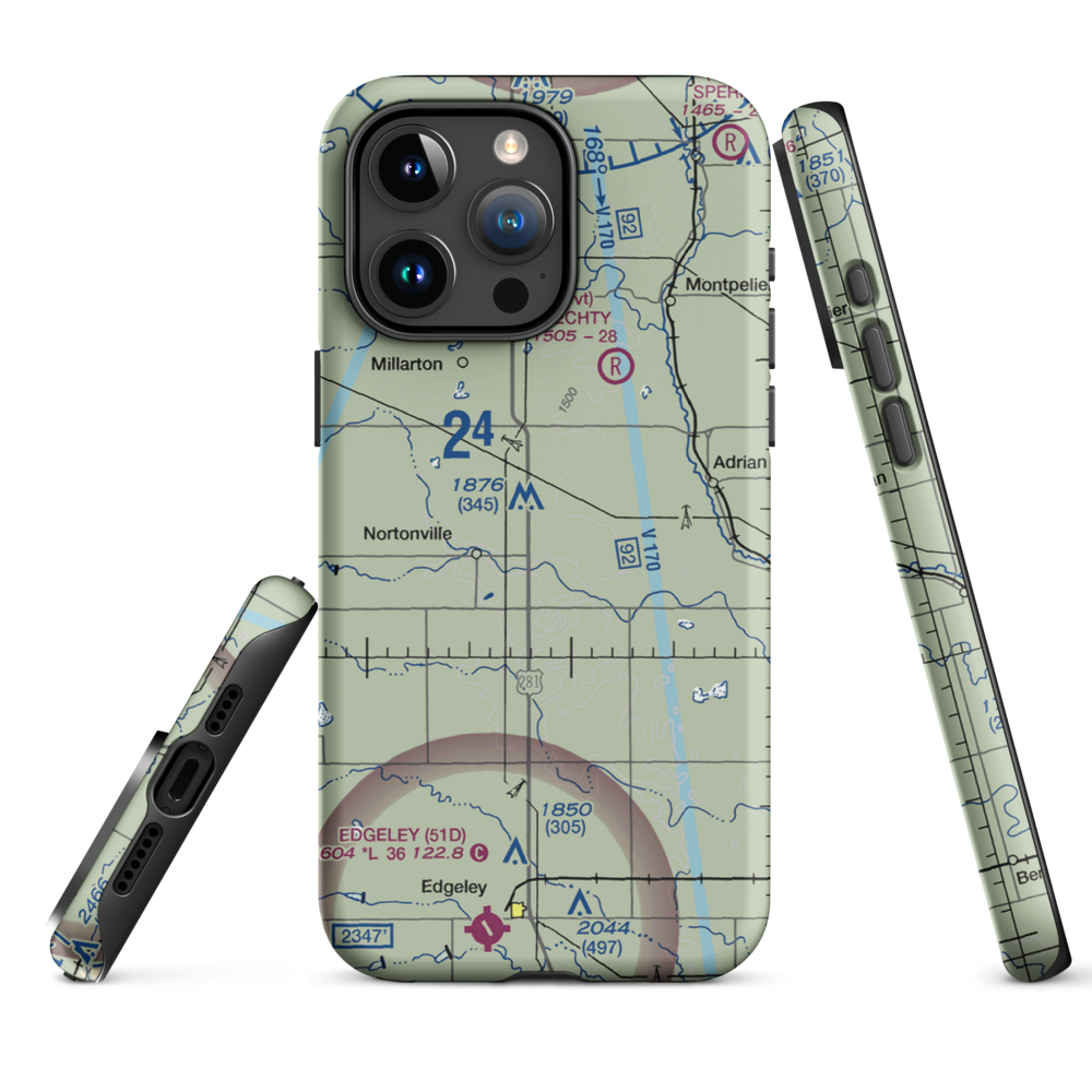 M Heart Ranch Airport (73ND) VFR Sectional  Tough iPhone Case iPhone 15 Pro Max model shown