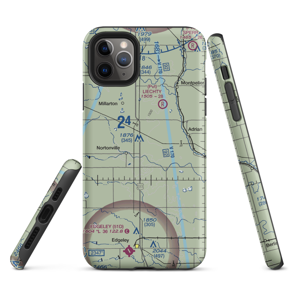 M Heart Ranch Airport (73ND) VFR Sectional  Tough iPhone Case iPhone 11 Pro Max model shown