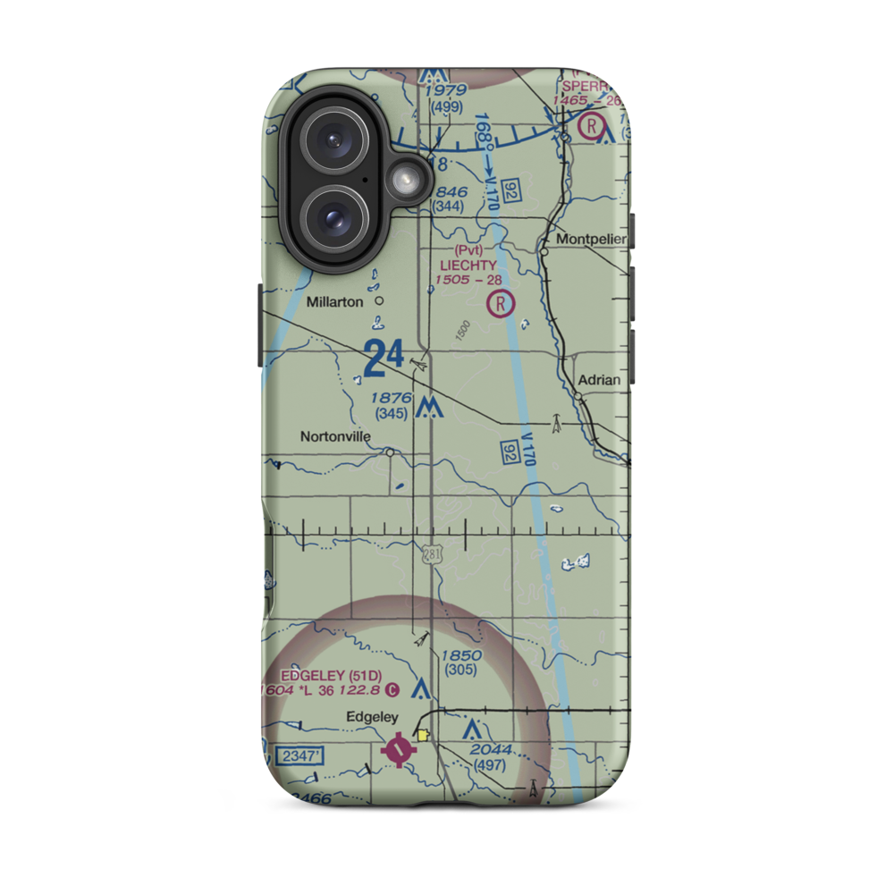 M Heart Ranch Airport (73ND) VFR Sectional  Tough iPhone Case iPhone 16 Plus model shown