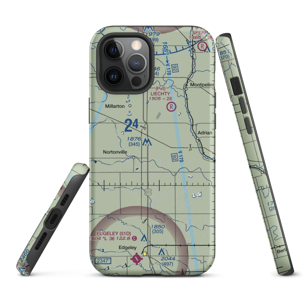 M Heart Ranch Airport (73ND) VFR Sectional  Tough iPhone Case iPhone 12 Pro Max model shown
