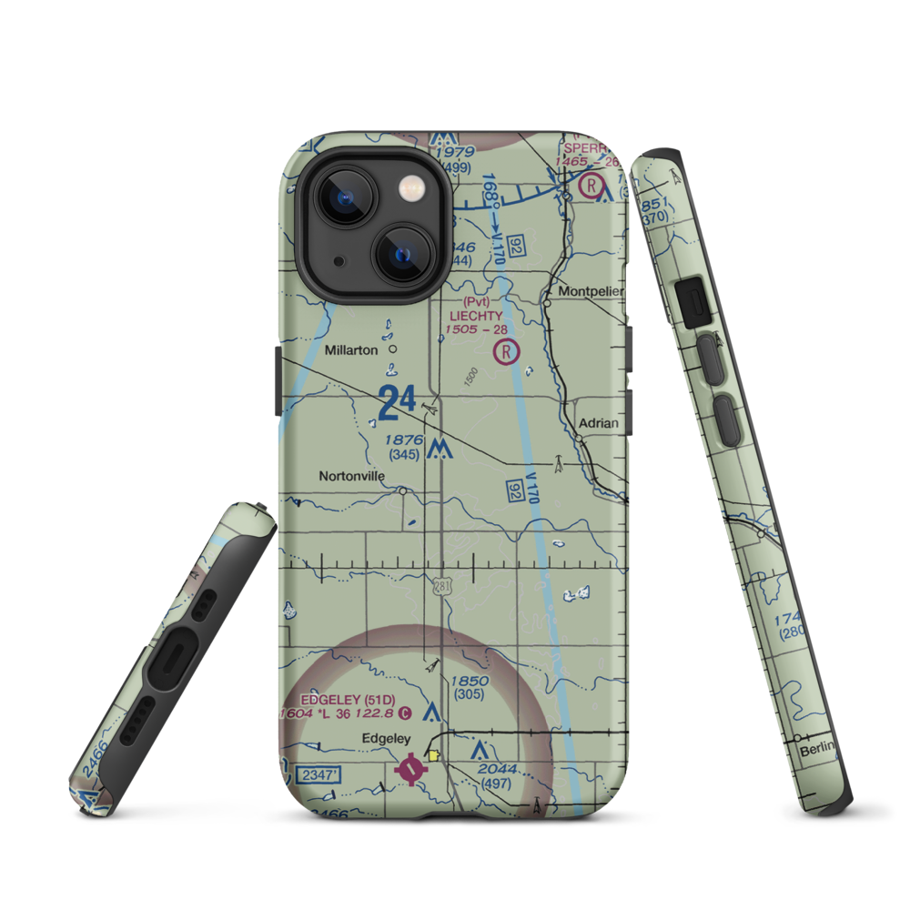 M Heart Ranch Airport (73ND) VFR Sectional  Tough iPhone Case iPhone 13 model shown