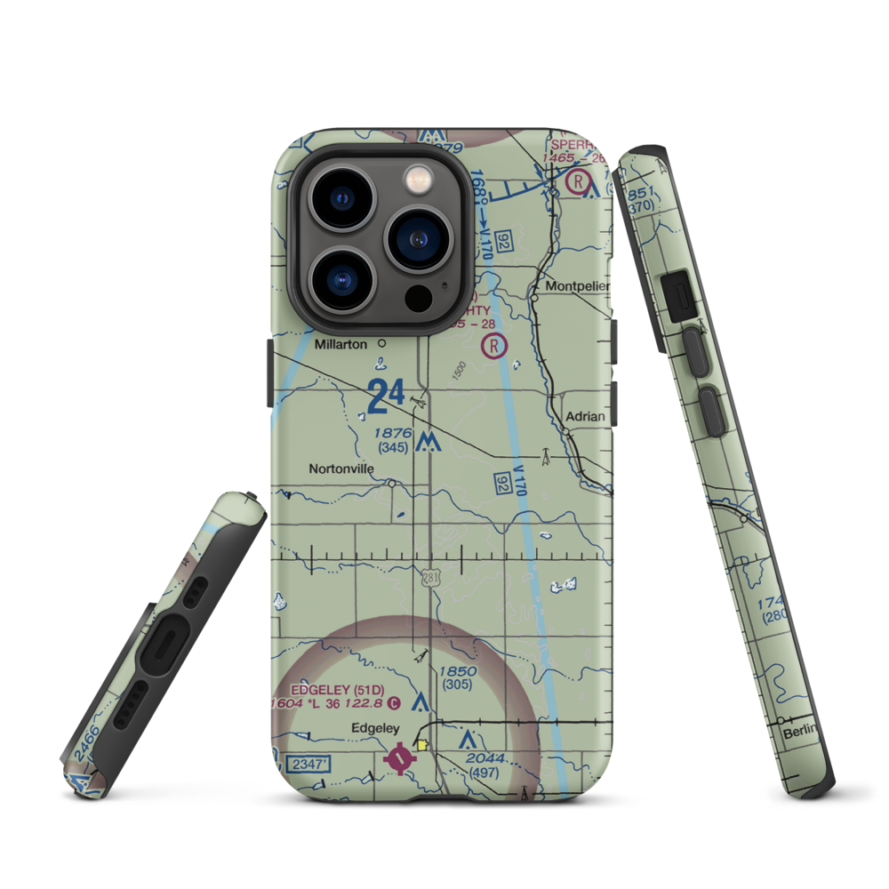 M Heart Ranch Airport (73ND) VFR Sectional  Tough iPhone Case iPhone 13 Pro model shown
