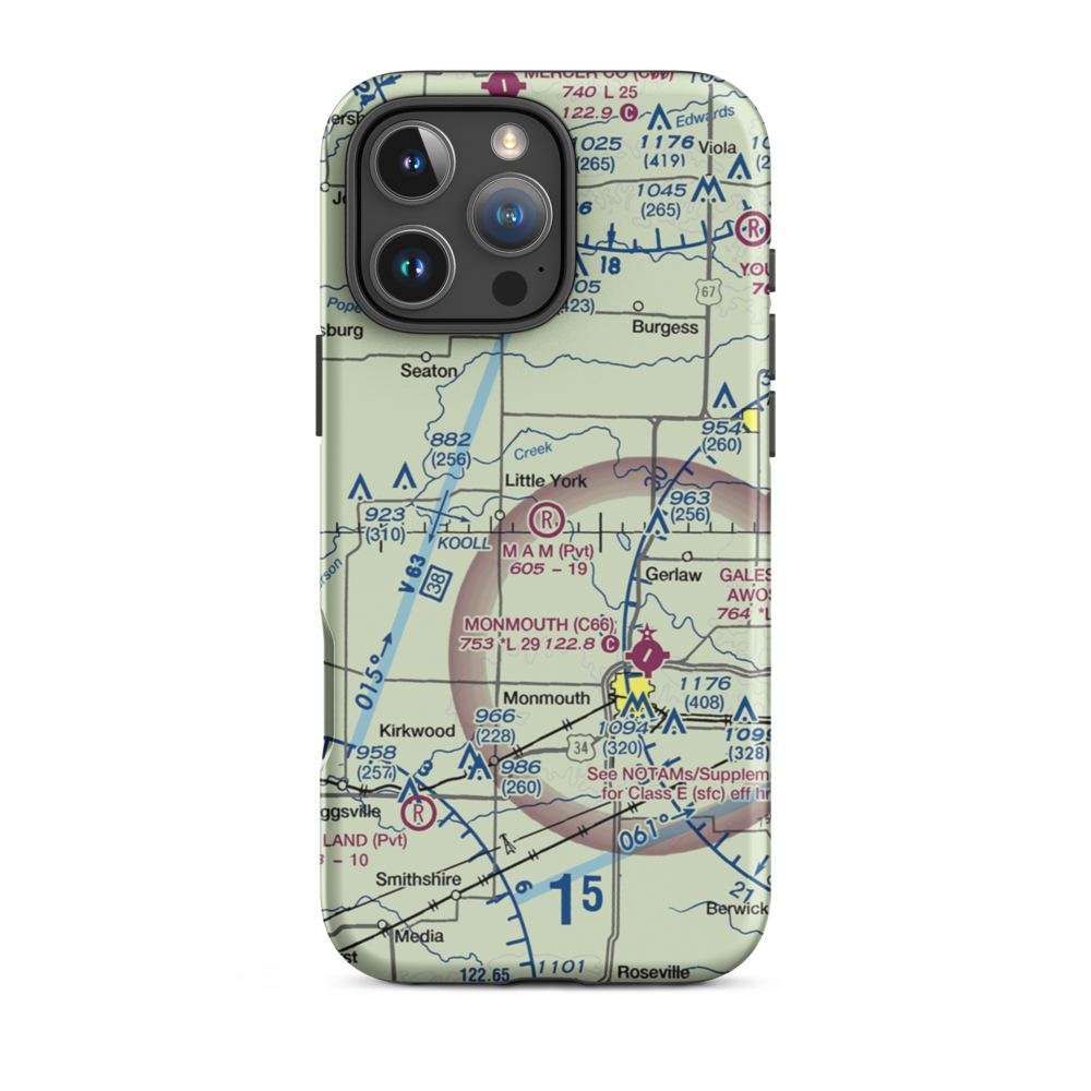 M.A.M Trail Airport (IL65) VFR Sectional  Tough iPhone Case iPhone 16 Pro Max model shown
