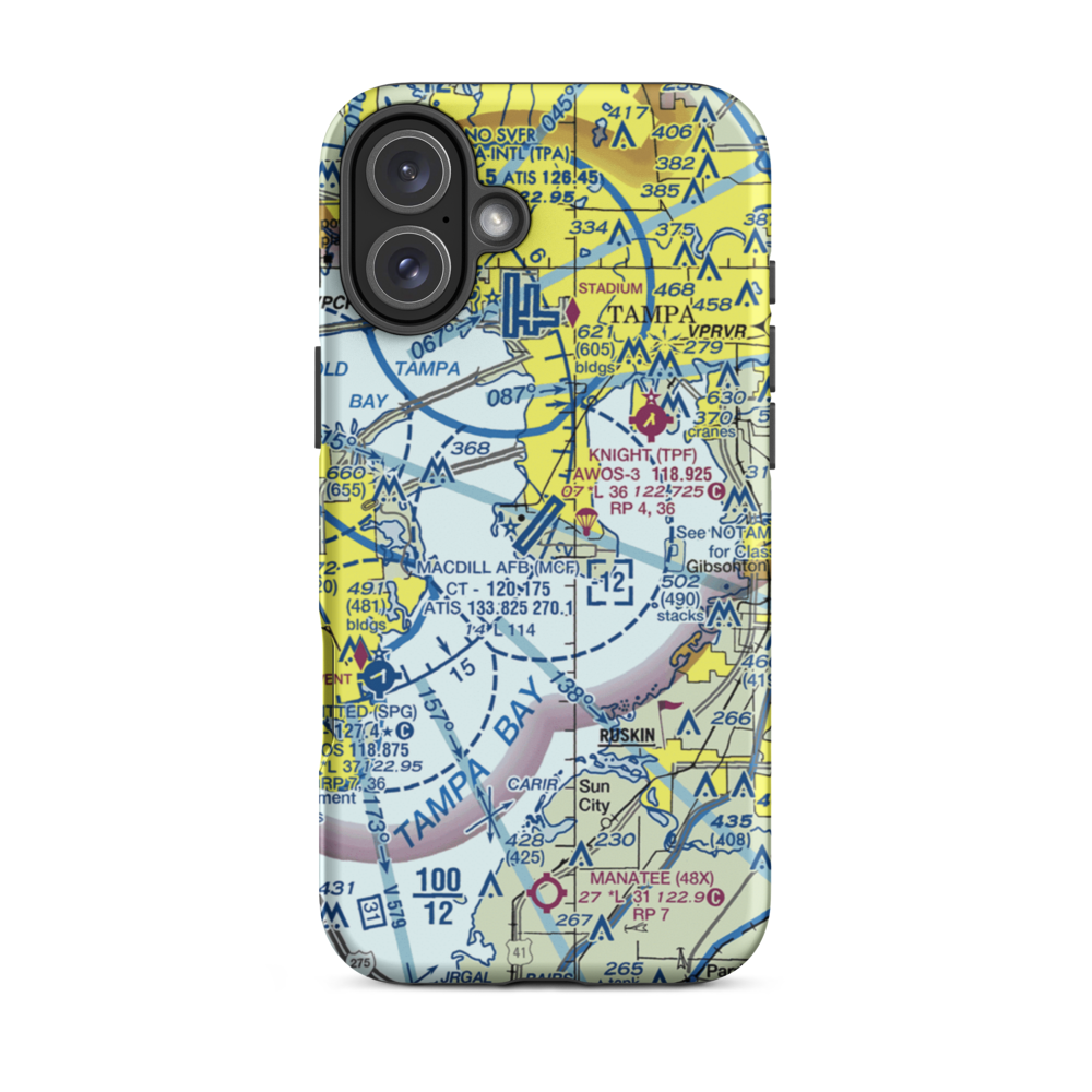 Mac Dill Air Force Base (MCF) VFR Sectional  Tough iPhone Case iPhone 16 Plus model shown