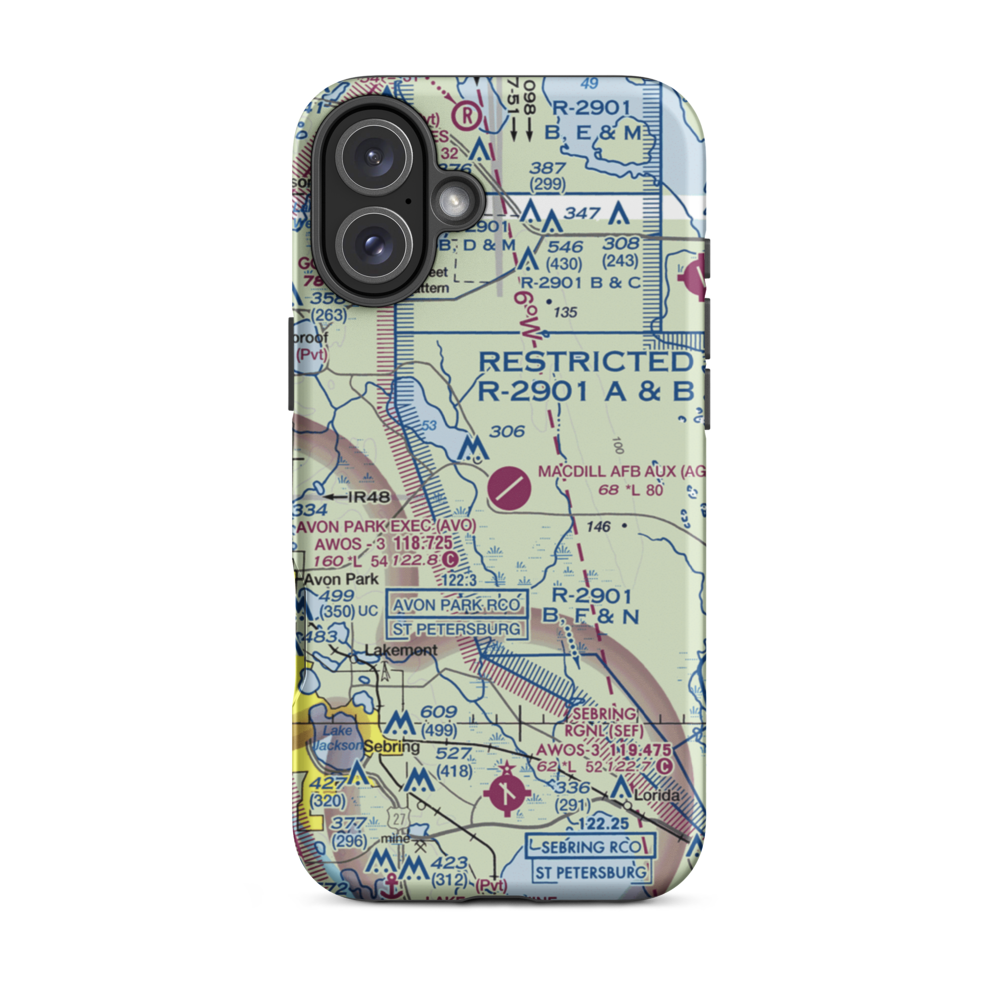 MacDill Air Force Base Auxiliary Field (AGR) VFR Sectional  Tough iPhone Case iPhone 16 Plus model shown