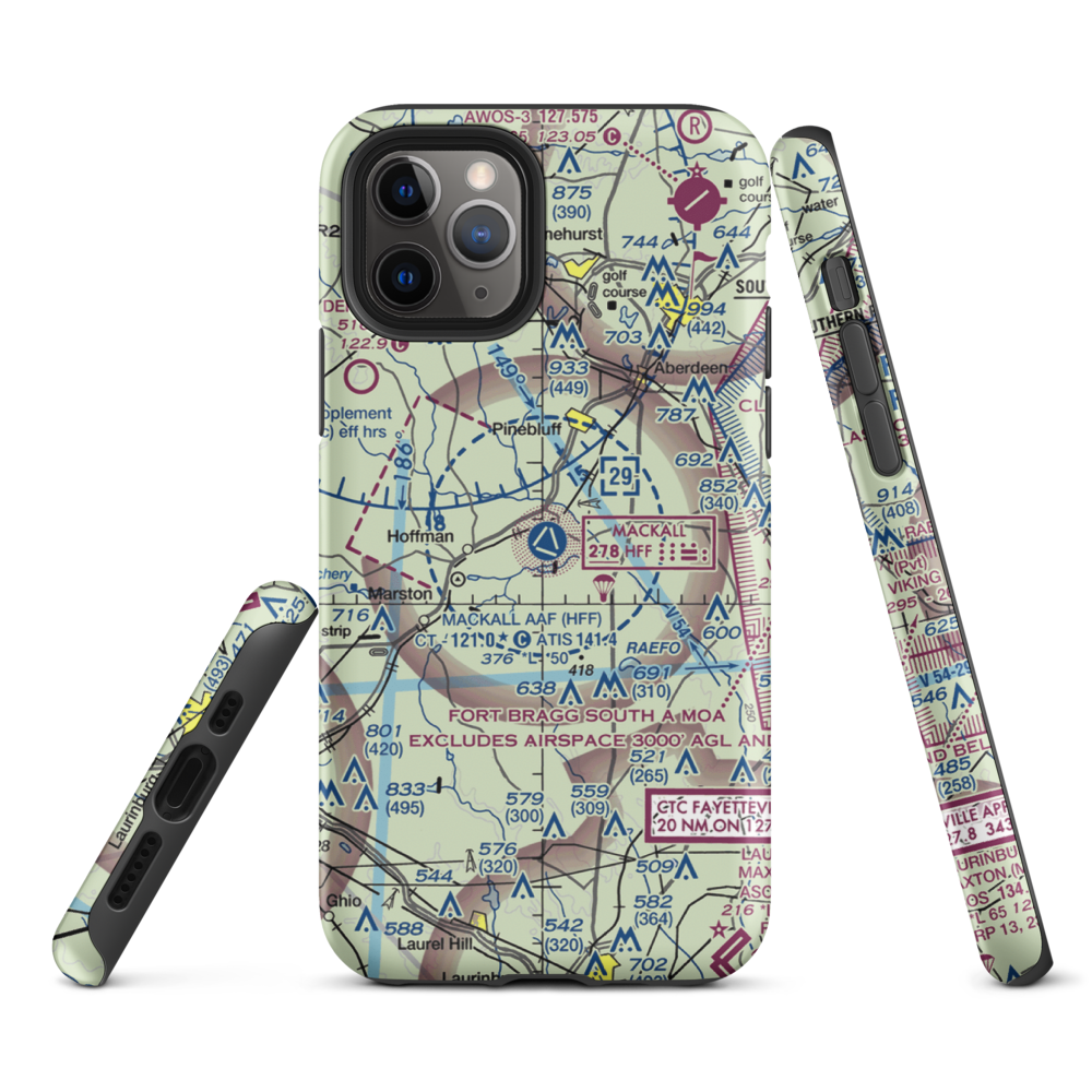 Mackall Army Air Field (HFF) VFR Sectional  Tough iPhone Case iPhone 11 Pro model shown