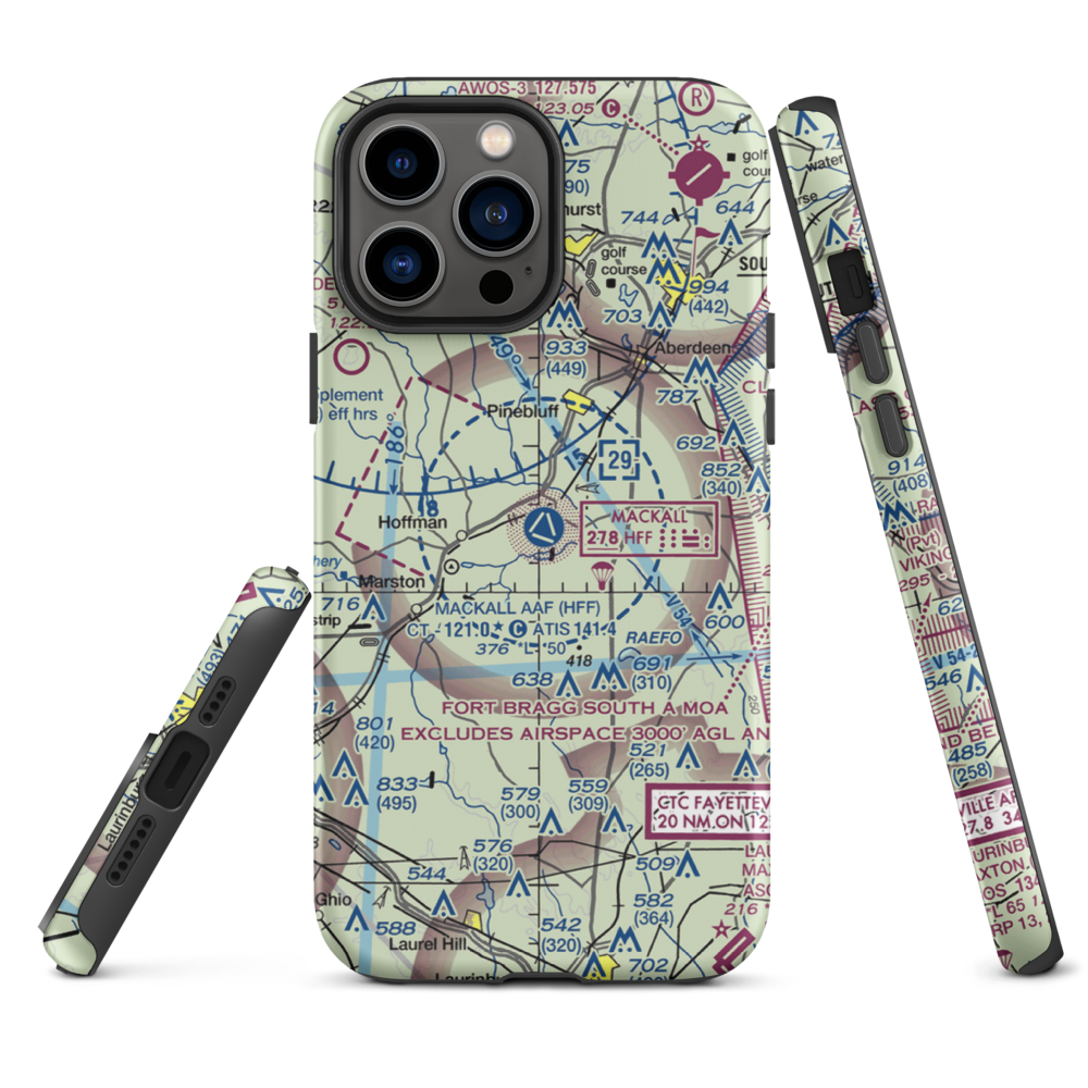 Mackall Army Air Field (HFF) VFR Sectional  Tough iPhone Case iPhone 13 Pro Max model shown