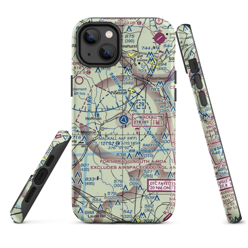 Mackall Army Air Field (HFF) VFR Sectional  Tough iPhone Case iPhone 14 Plus model shown