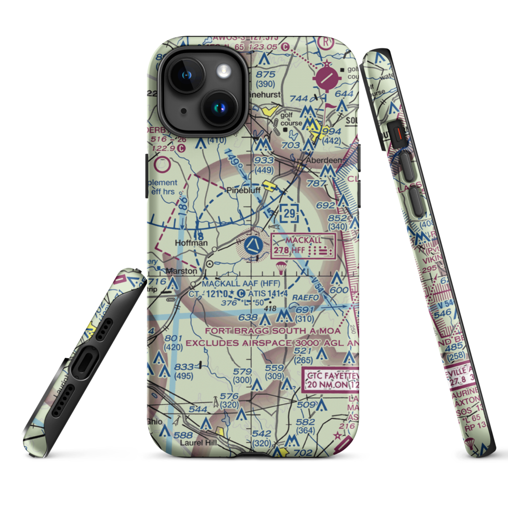 Mackall Army Air Field (HFF) VFR Sectional  Tough iPhone Case iPhone 15 Plus model shown