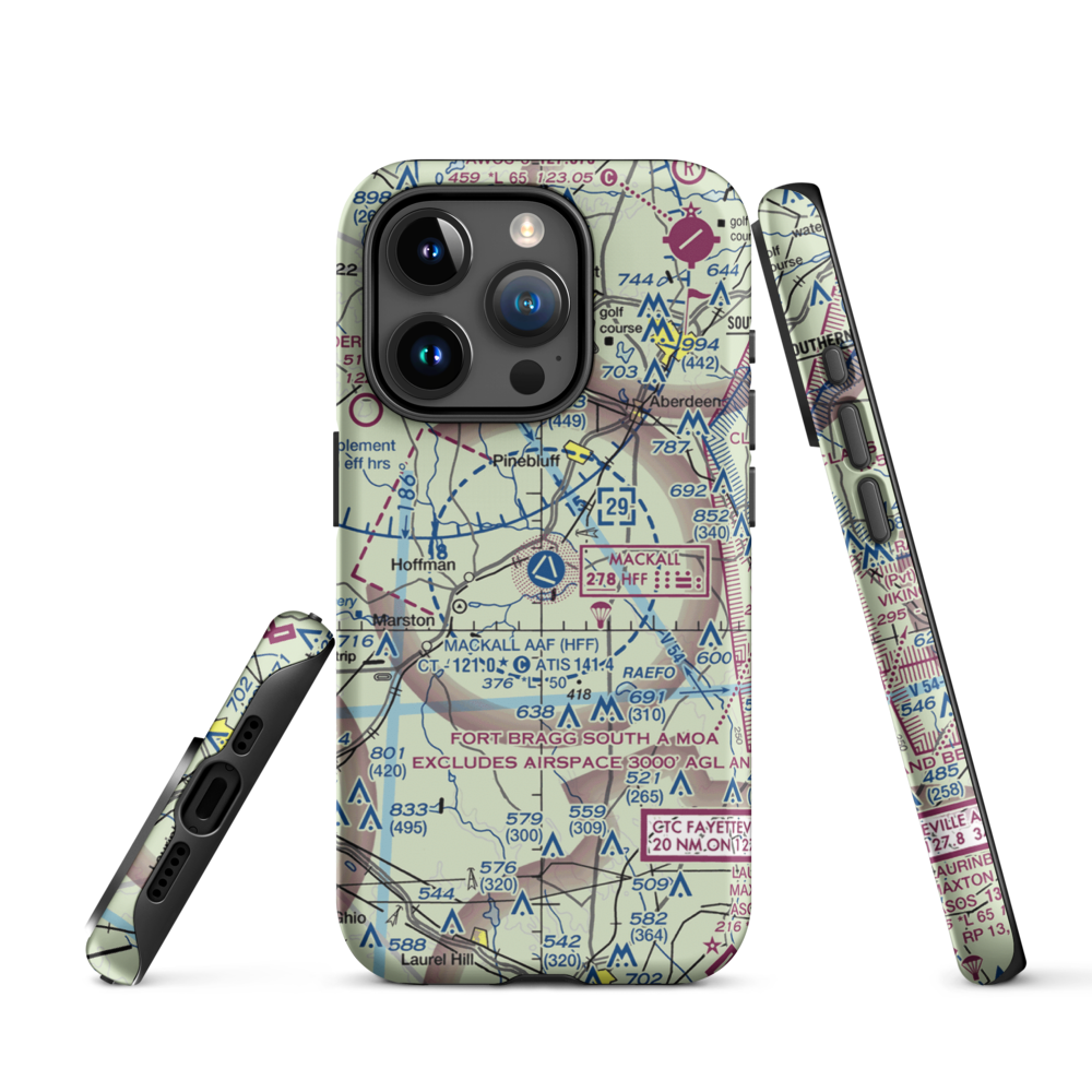Mackall Army Air Field (HFF) VFR Sectional  Tough iPhone Case iPhone 15 Pro model shown