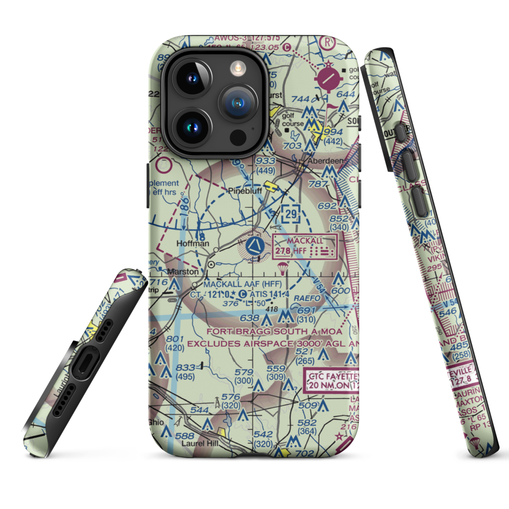 Mackall Army Air Field (HFF) VFR Sectional  Tough iPhone Case iPhone 15 Pro Max model shown