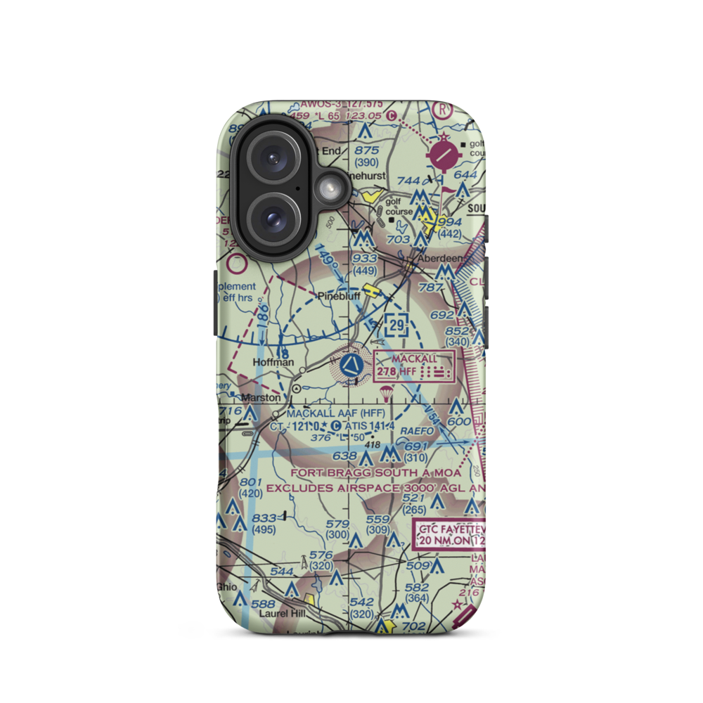 Mackall Army Air Field (HFF) VFR Sectional  Tough iPhone Case iPhone 16 model shown