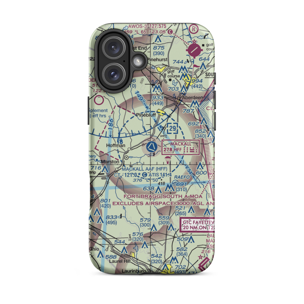 Mackall Army Air Field (HFF) VFR Sectional  Tough iPhone Case iPhone 16 Plus model shown