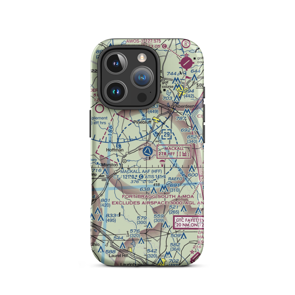 Mackall Army Air Field (HFF) VFR Sectional  Tough iPhone Case iPhone 16 Pro model shown