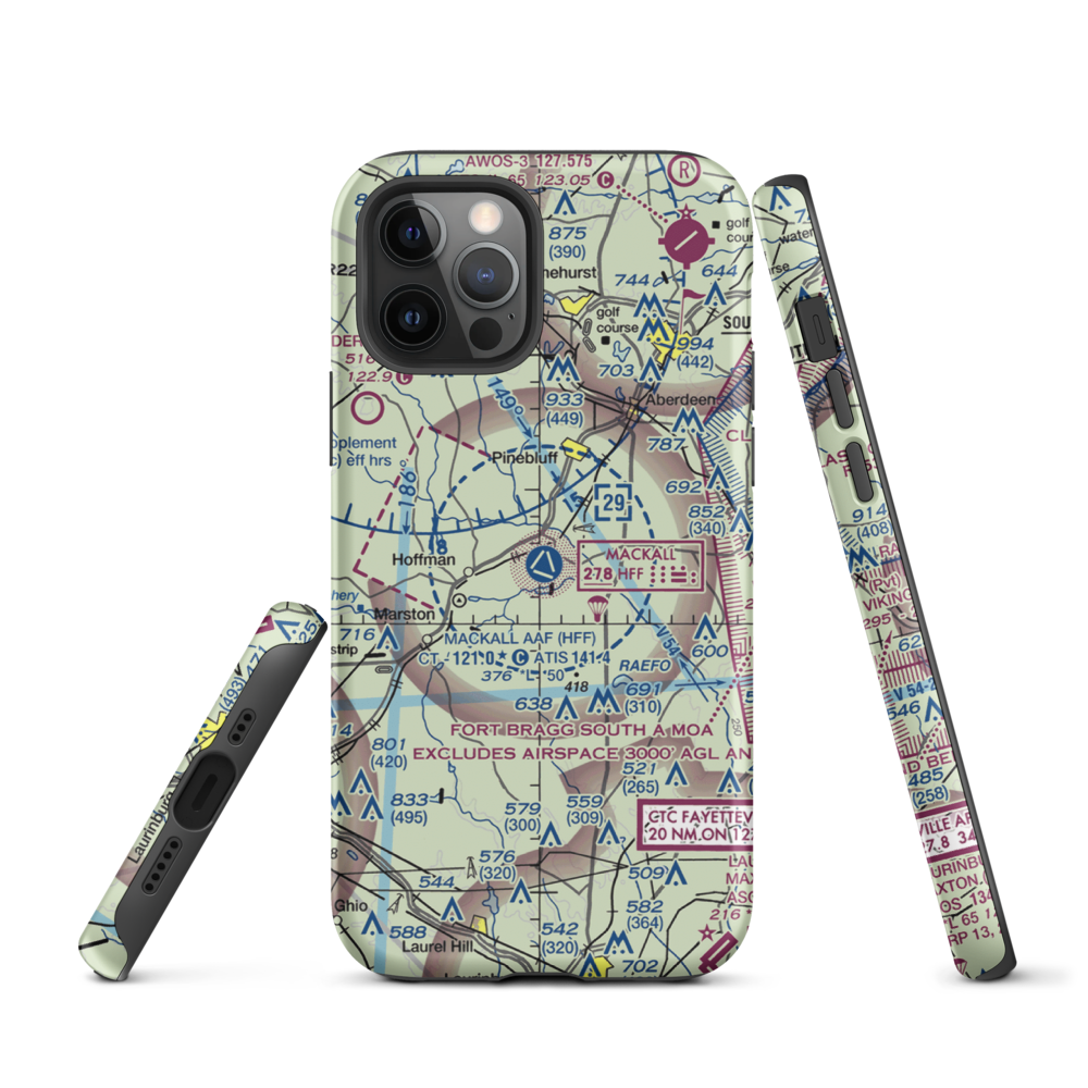 Mackall Army Air Field (HFF) VFR Sectional  Tough iPhone Case iPhone 12 Pro model shown