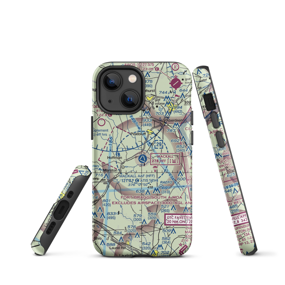 Mackall Army Air Field (HFF) VFR Sectional  Tough iPhone Case iPhone 13 mini model shown