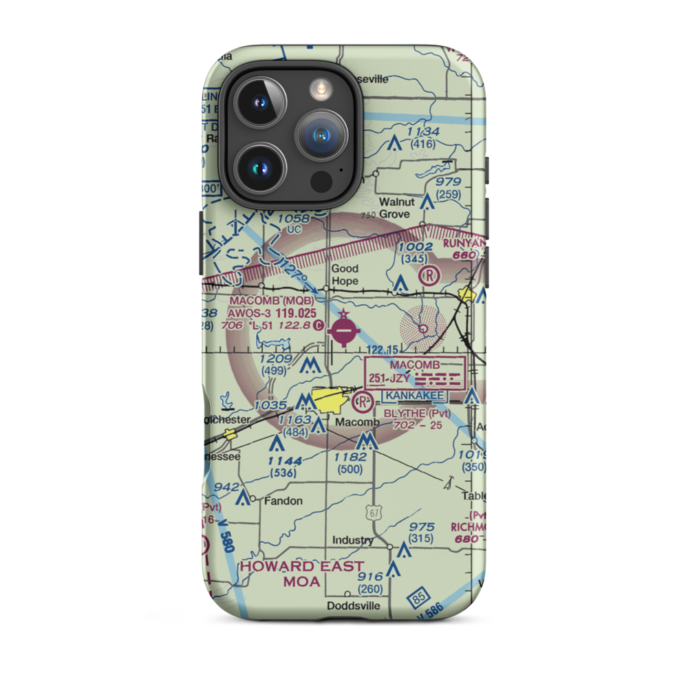 Macomb Municipal Airport (MQB) VFR Sectional  Tough iPhone Case iPhone 16 Pro Max model shown