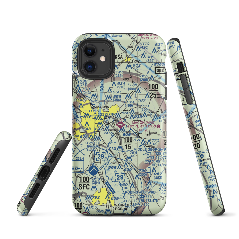 Macon Downtown Airport (MAC) VFR Sectional  Tough iPhone Case iPhone 11 model shown