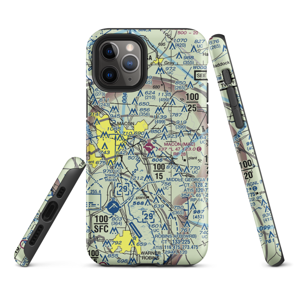 Macon Downtown Airport (MAC) VFR Sectional  Tough iPhone Case iPhone 11 Pro model shown